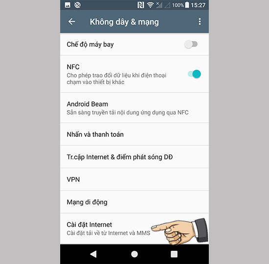 Chọn cài đặt Internet